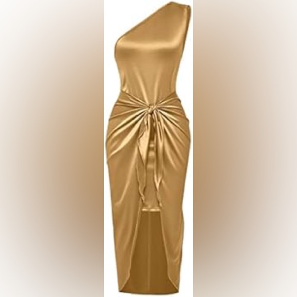 NWT Luxedo ‘Need My Love’ gold one-shoulder dress